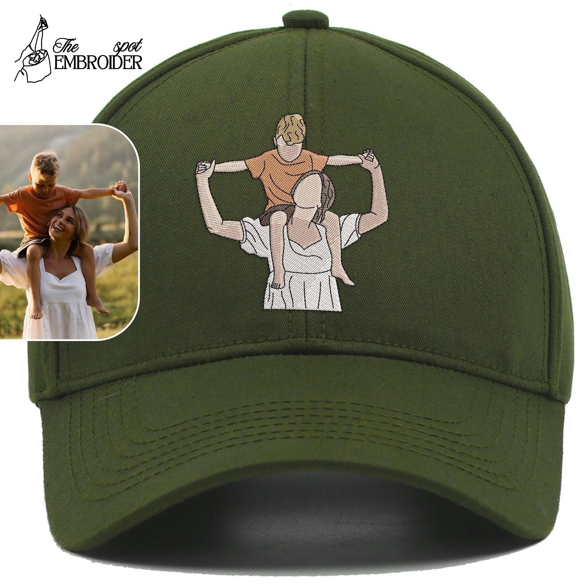 Custom Embroidered Portrait Mom Hat, Personalized Cotton Gift for Mother's Day Birthday Christmas Men Women Handmade Unique Photo