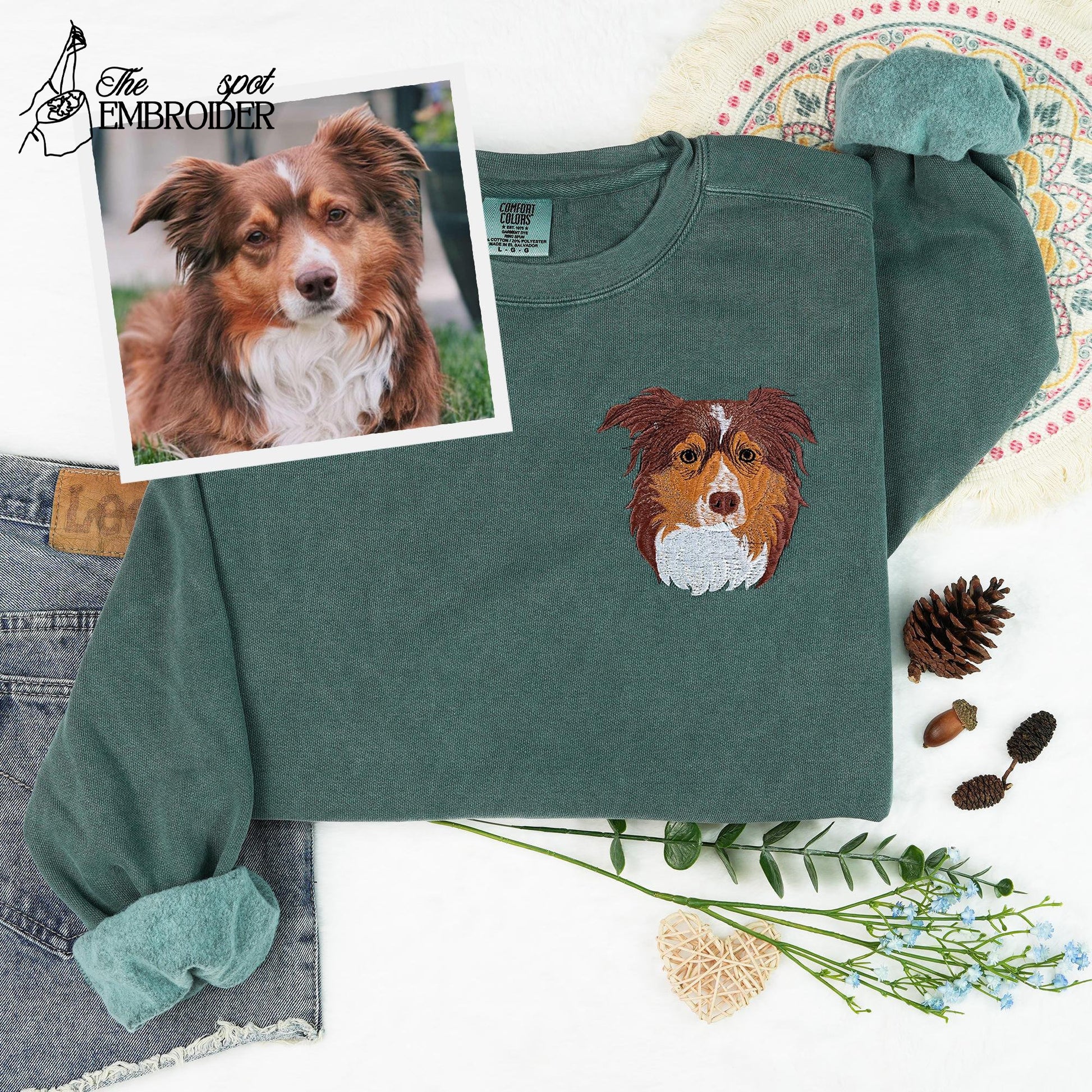 Comfort Color Custom Dog Face Embroidered Sweatshirt, Fathers Day Gift, Dog Sweatshirt, Dog Lover Sweatshirt, Personalized Pet Portrait Shirt