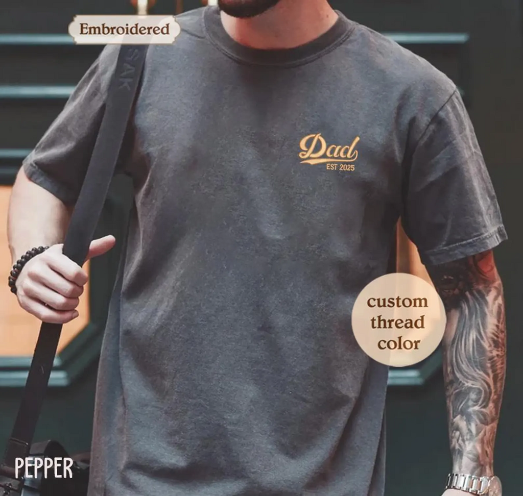Custom Dad Est Embroidered Shirt, Personalized Father’s Day Gift for Dad