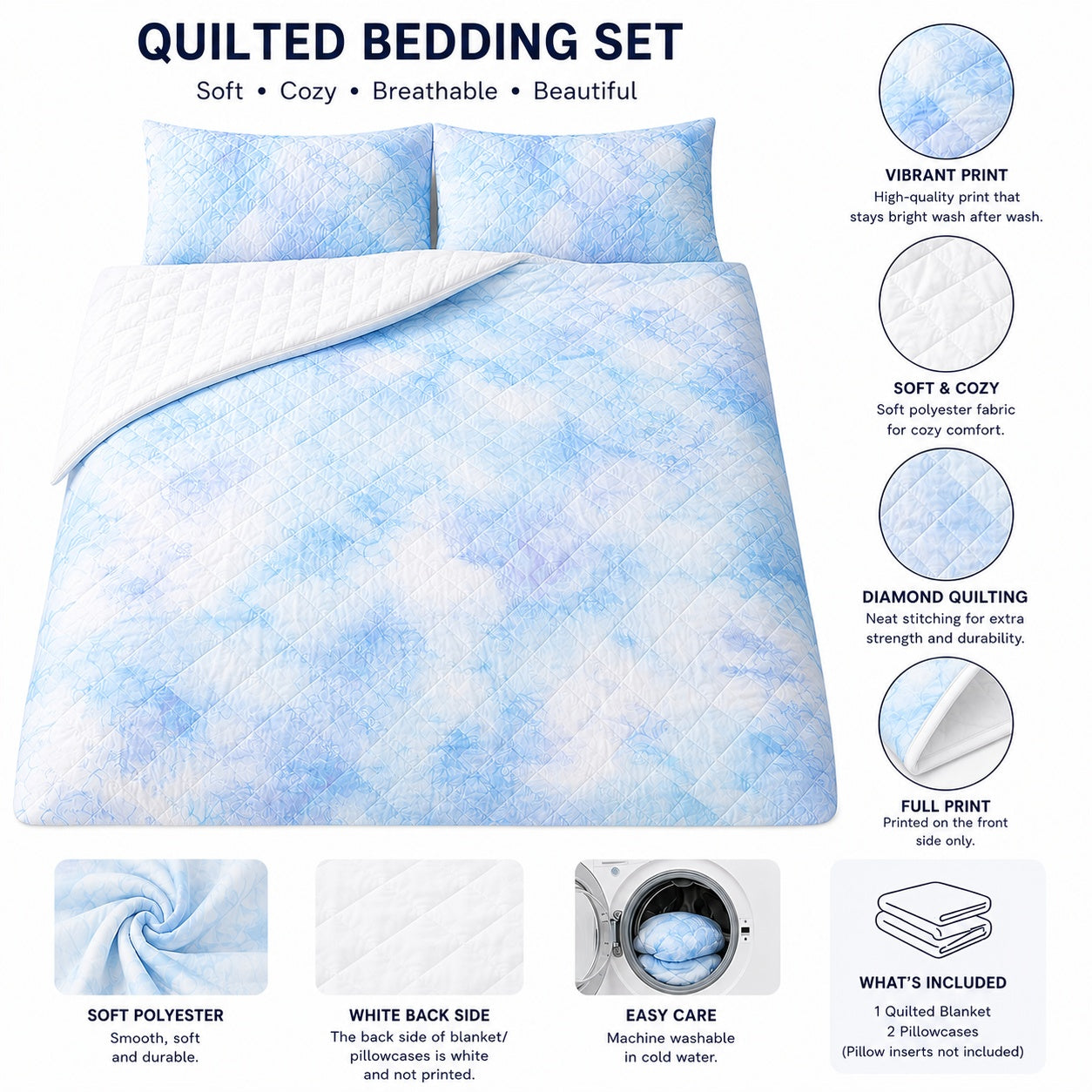 Personalized Under the Sea Quilted Bedding Set, Custom Name Kids Ocean Quilt Set with Pillow Covers, Cute Sea Animals Bedroom Decor QBEDSET01