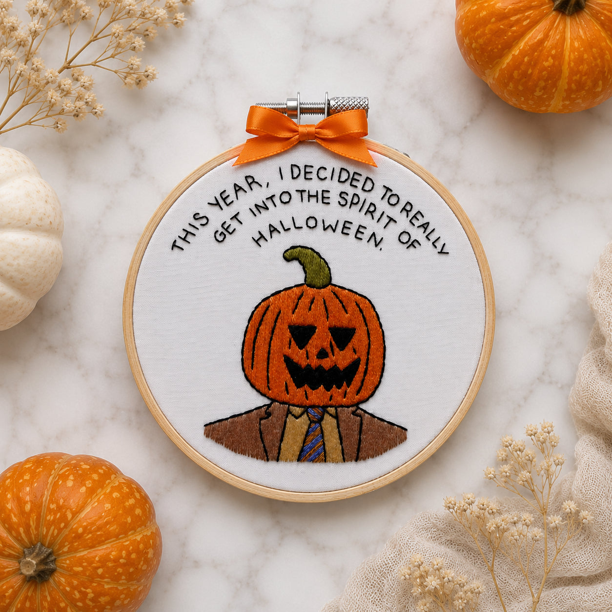 Halloween Embroidery Hoop Art, Pumpkin Head Embroidered Decor, Funny Halloween Wall Hanging, Handmade Fall Embroidery Gift, Spooky Pumpkin Decor HOOP01
