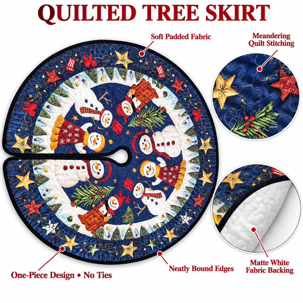 Christmas Snowcat Quilted Tree Skirt, Patchwork Xmas Tree Skirt, Holiday Decor, Xmas Tree Base Cover, Custom Tree Skirt XMASTS72
