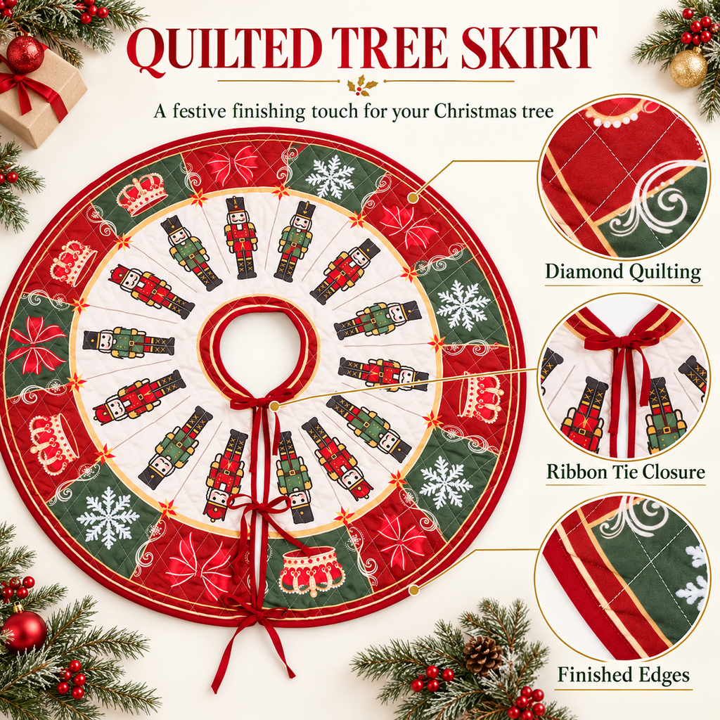 Gnome Quilted Tree Skirt, Patchwork Xmas Tree Skirt, Holiday Decor, Xmas Tree Base Cover, Custom Tree Skirt XMASTS08