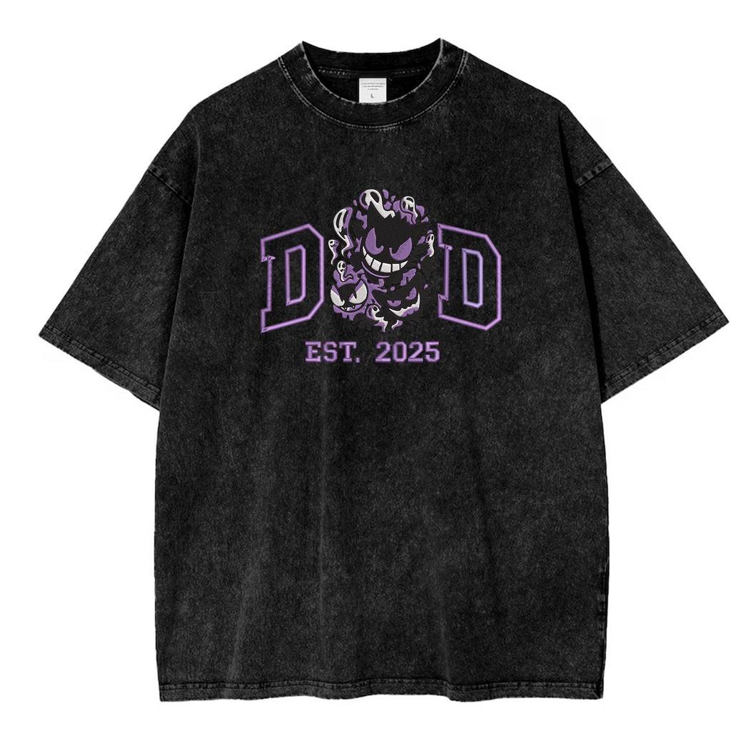 Custom Anime Dad Embroidered Washed T-Shirt, Personalized Father’s Day Gift