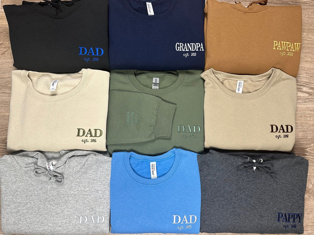 Custom Embroidered Dad Est Sweatshirt With Kids Names on Sleeve, Personalized Dad Gift, Gift For New Dad, Father's Day Gift, Dad To Be Gift