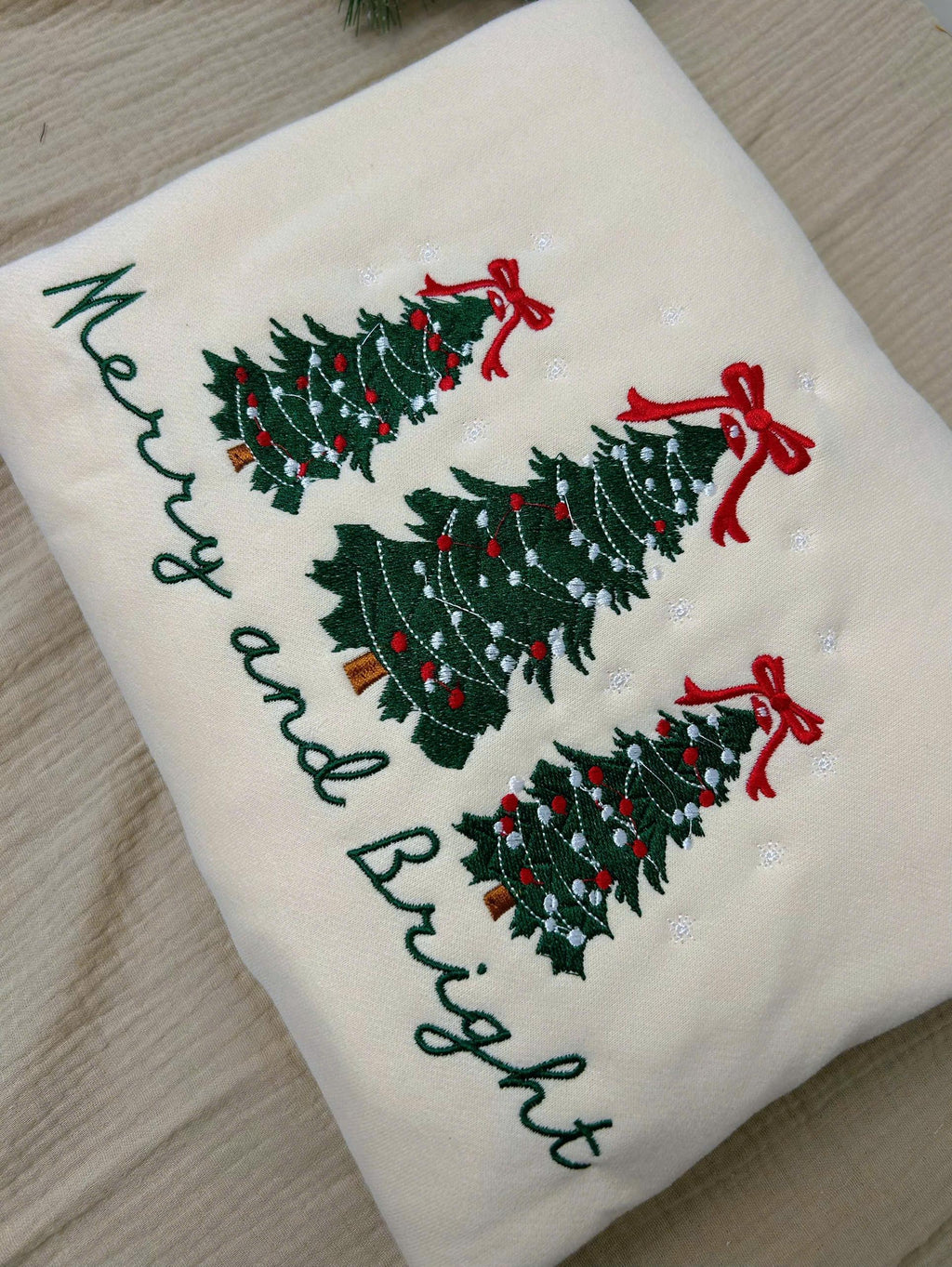 Merry and Bright Embroidered Sweatshirts, Holiday Sweater, Christmas Tree Sweater, Pine-tree Sweatshirt, Gingerbread, Piny Sweatshirt