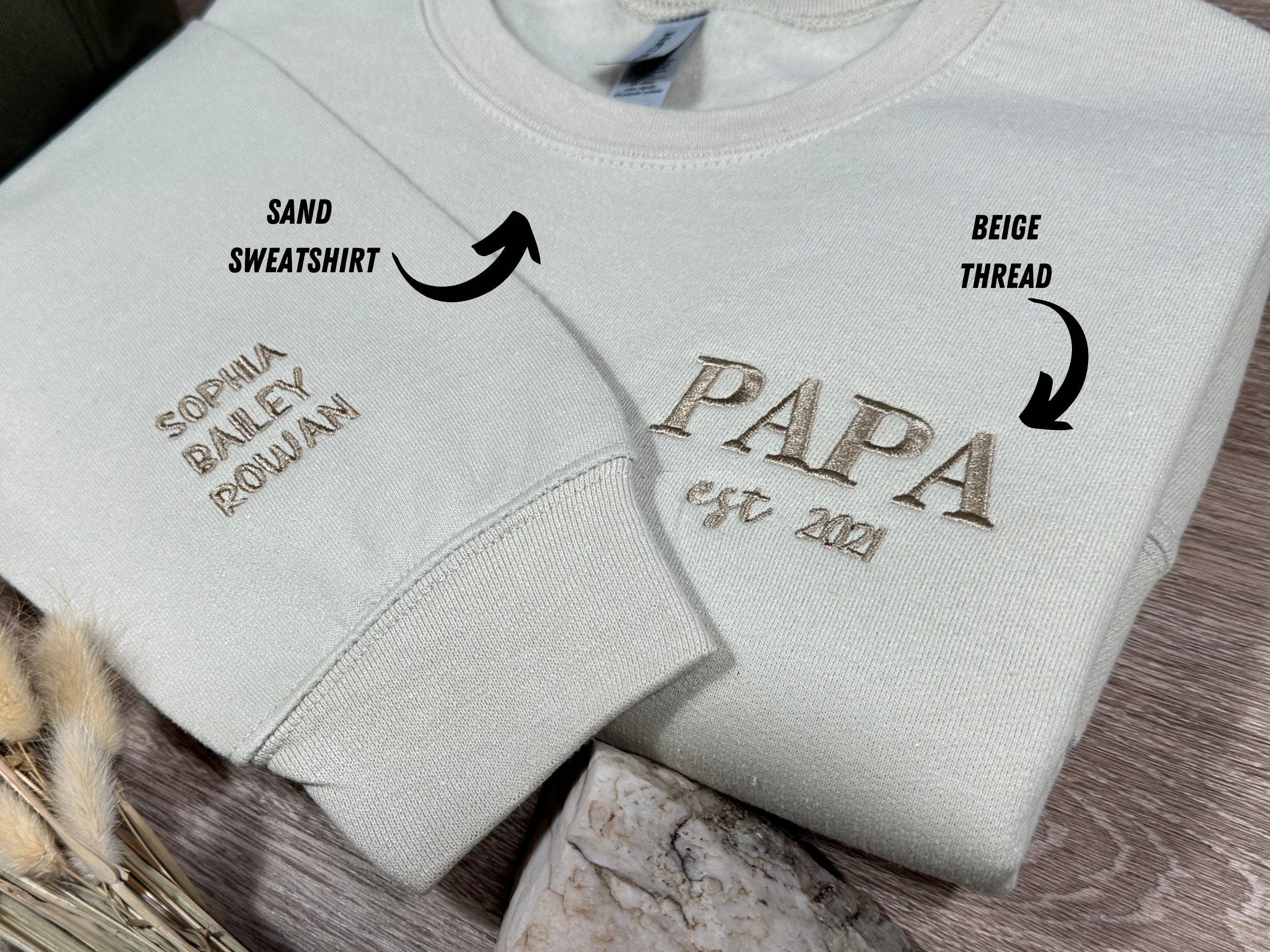 Custom Embroidered Dad Est Sweatshirt With Kids Names on Sleeve, Personalized Dad Gift, Gift For New Dad, Father's Day Gift, Dad To Be Gift