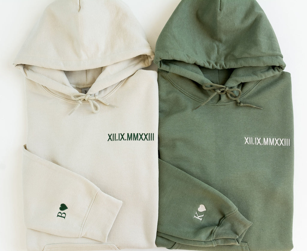 Anniversary Custom Embroidered Roman Numeral Hoodie, Anniversary Gift for Him, Couples Gift, Valentines Gift, Christmas Gift for Him