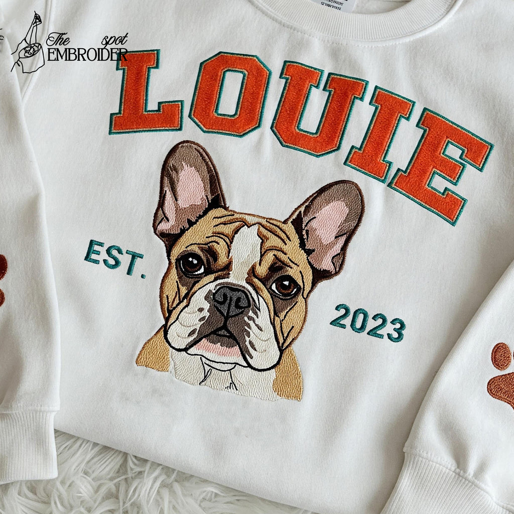Pet Embroidered Sweatshirt Using Photo, Custom Dog Sweater, Embroidered Dog Crewneck gift for Pet Owner, Dog mom Gift for Pet Lover
