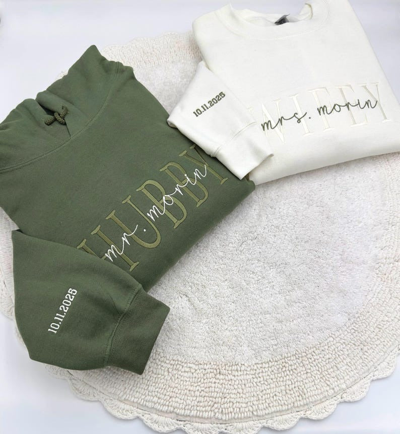 Wifey Embroidered Sweatshirt, Personalized Last Name & Wedding Date Sweater, Bride Gift, Minimalist Bridal Outfit