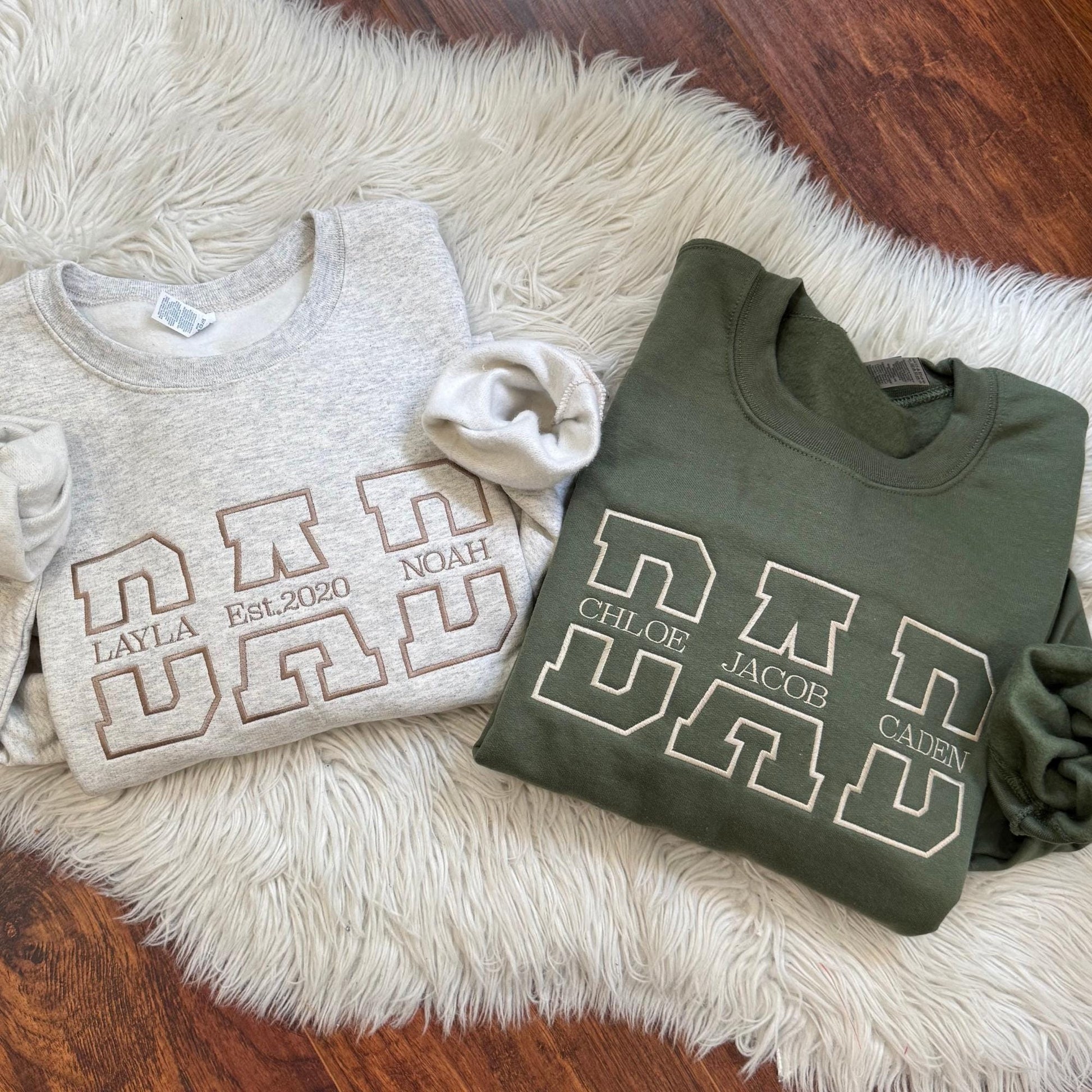 Custom Embroidered Varsity Dad Sweatshirt, Papa Shirt With Date, Daddy Est Year Crewneck, Gift For New Dad,  Father's Day Gift