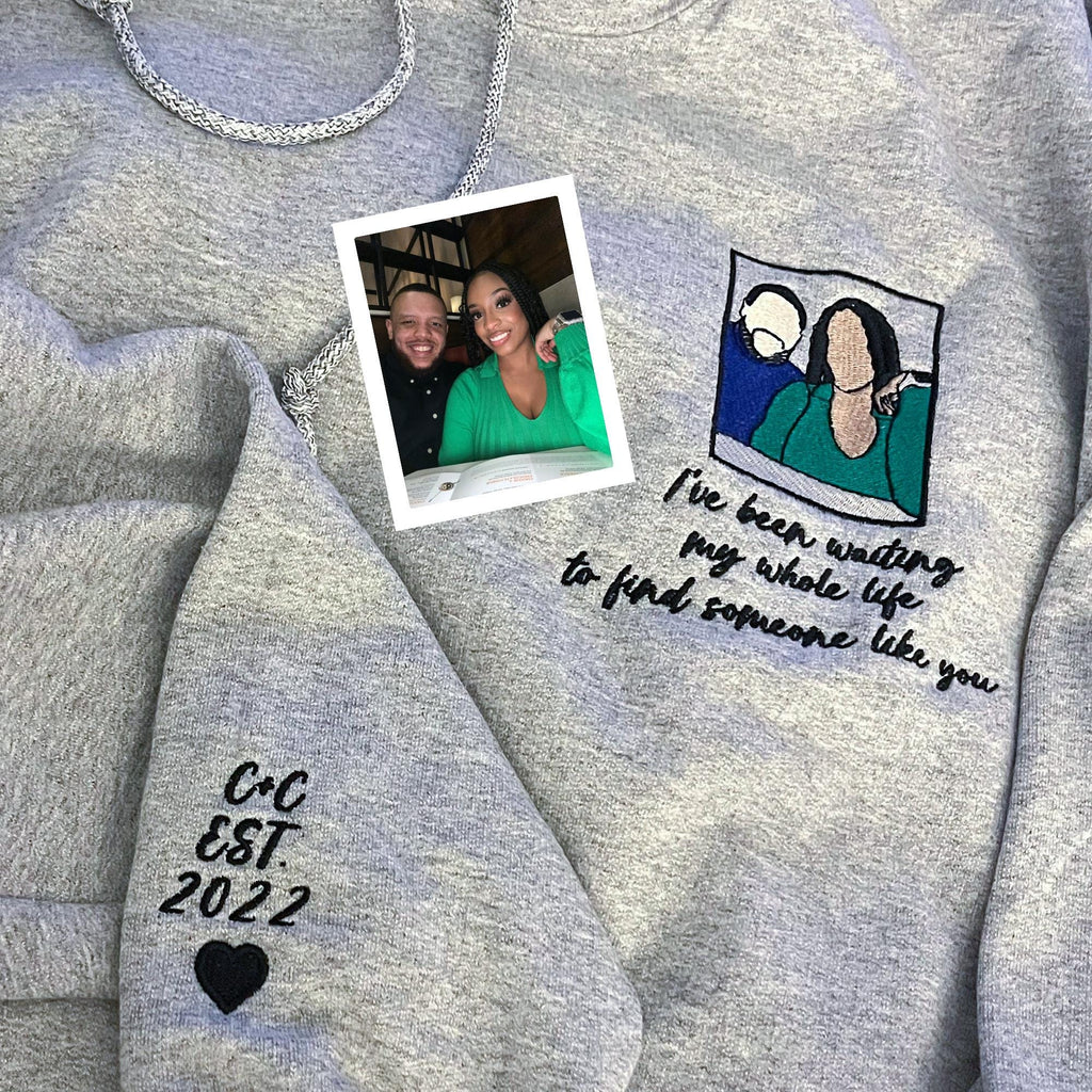 Custom Embroidered Photo Hoodie, Personalized Couple Hoodie with Portrait from Photo, Anniversary Hoodie, Christmas Gift for Couple