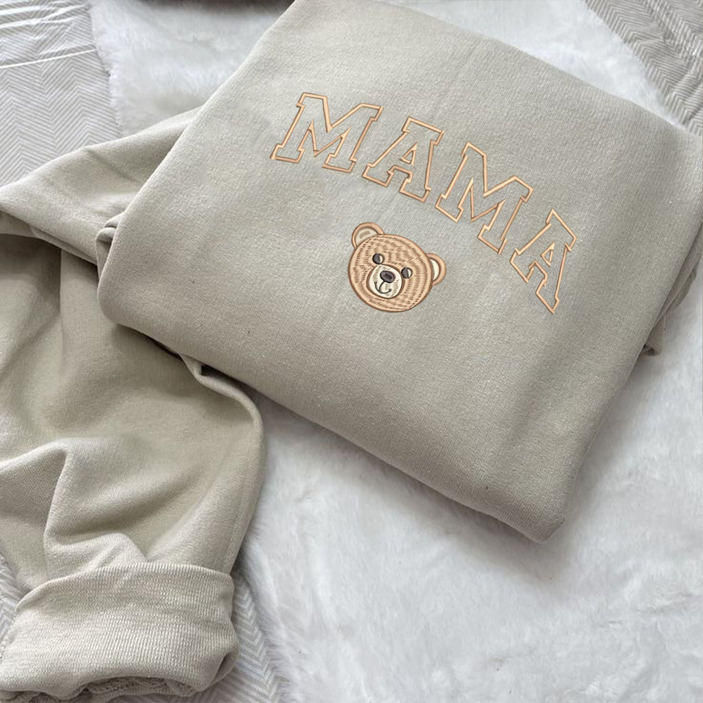 Personalized Embroidered Bear Mom Sweatshirt, Mama Bear Papa Bear Matching Family Outfits, Mothers Day Gift For Family,  Gift For New Mom