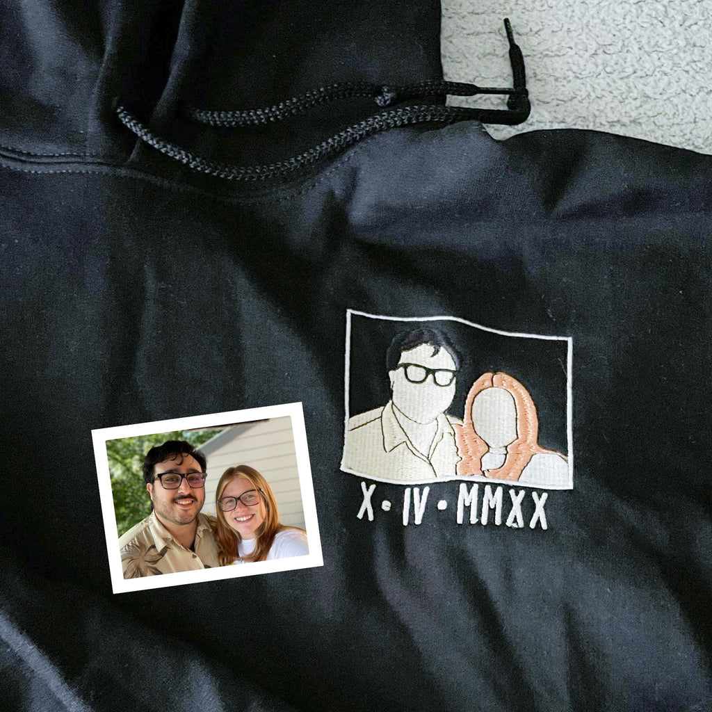 Custom Embroidered Photo Hoodie, Personalized Couple Hoodie with Portrait from Photo, Anniversary Hoodie, Christmas Gift for Couple
