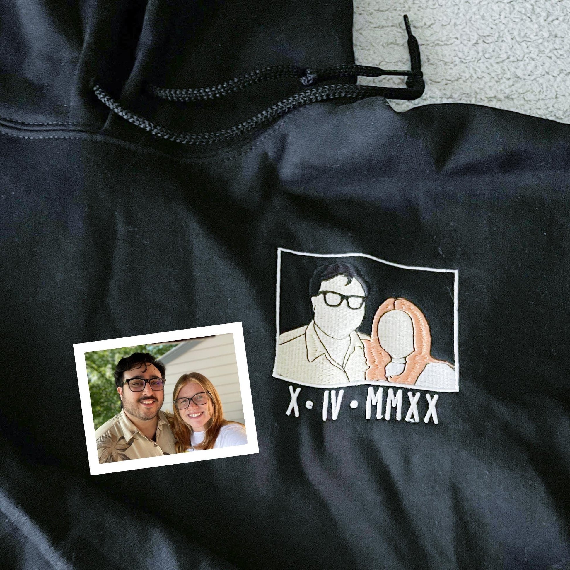 Custom Embroidered Photo Hoodie, Personalized Couple Hoodie with Portrait from Photo, Anniversary Hoodie, Christmas Gift for Couple