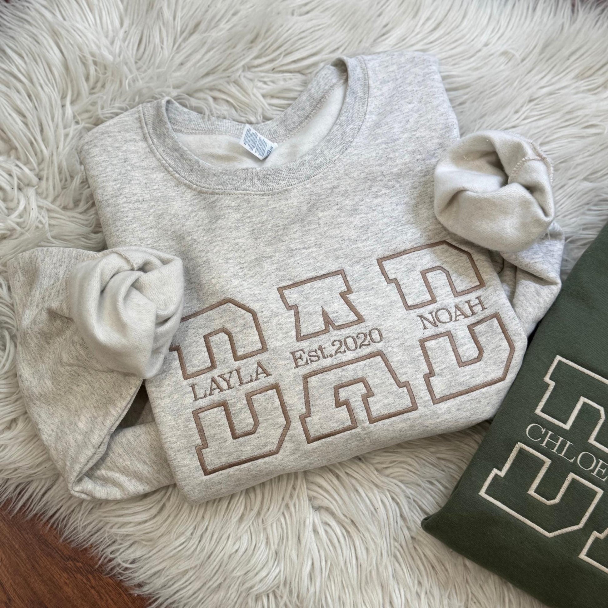 Custom Embroidered Varsity Dad Sweatshirt, Papa Shirt With Date, Daddy Est Year Crewneck, Gift For New Dad,  Father's Day Gift