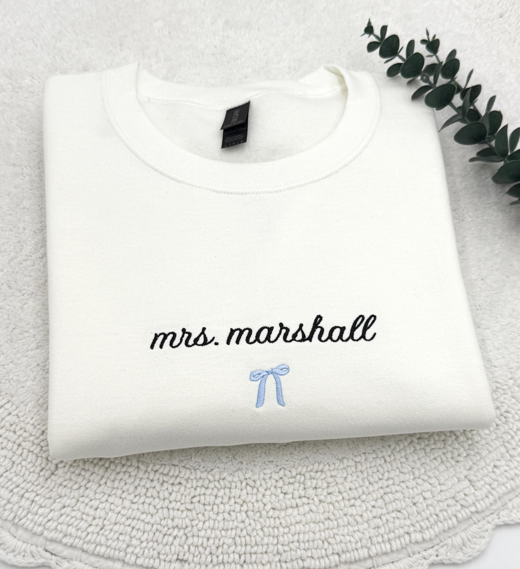 Wife Sweatshirt, Bride Gift Personalized Embroidery, Custom Mrs Last Name Sweater, Minimalist Wedding Outfit, Newlywed Wifey Top