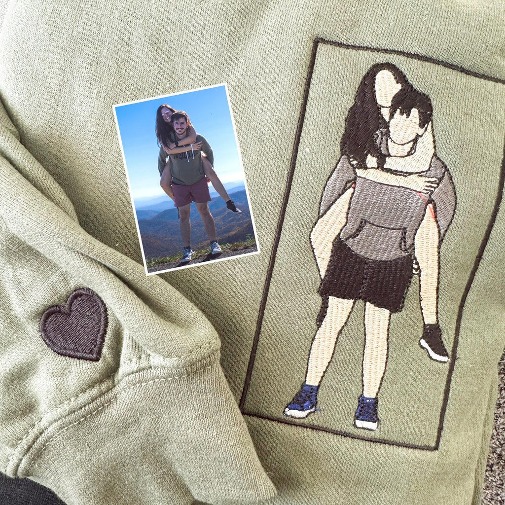 Custom Embroidered Photo Hoodie, Personalized Couple Hoodie with Portrait from Photo, Anniversary Hoodie, Christmas Gift for Couple