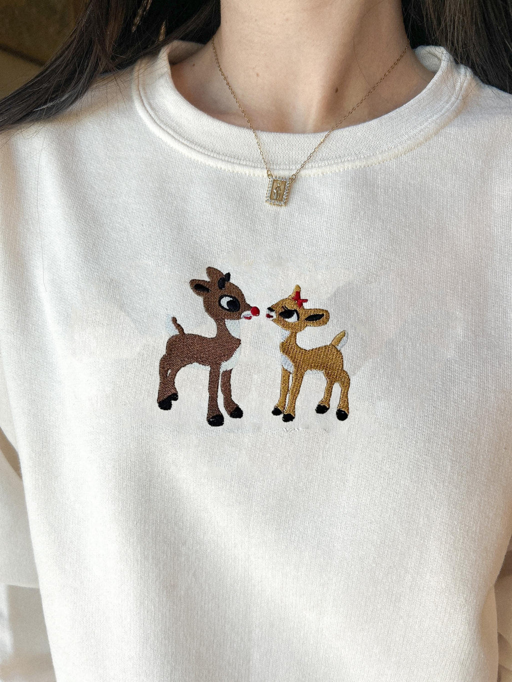 Christmas Embroidered Sweatshirt, Retro Reindeer Design, Rudolph The Red Nose Reindeer and Clarice, Fall Embroidered Sweatshirt.