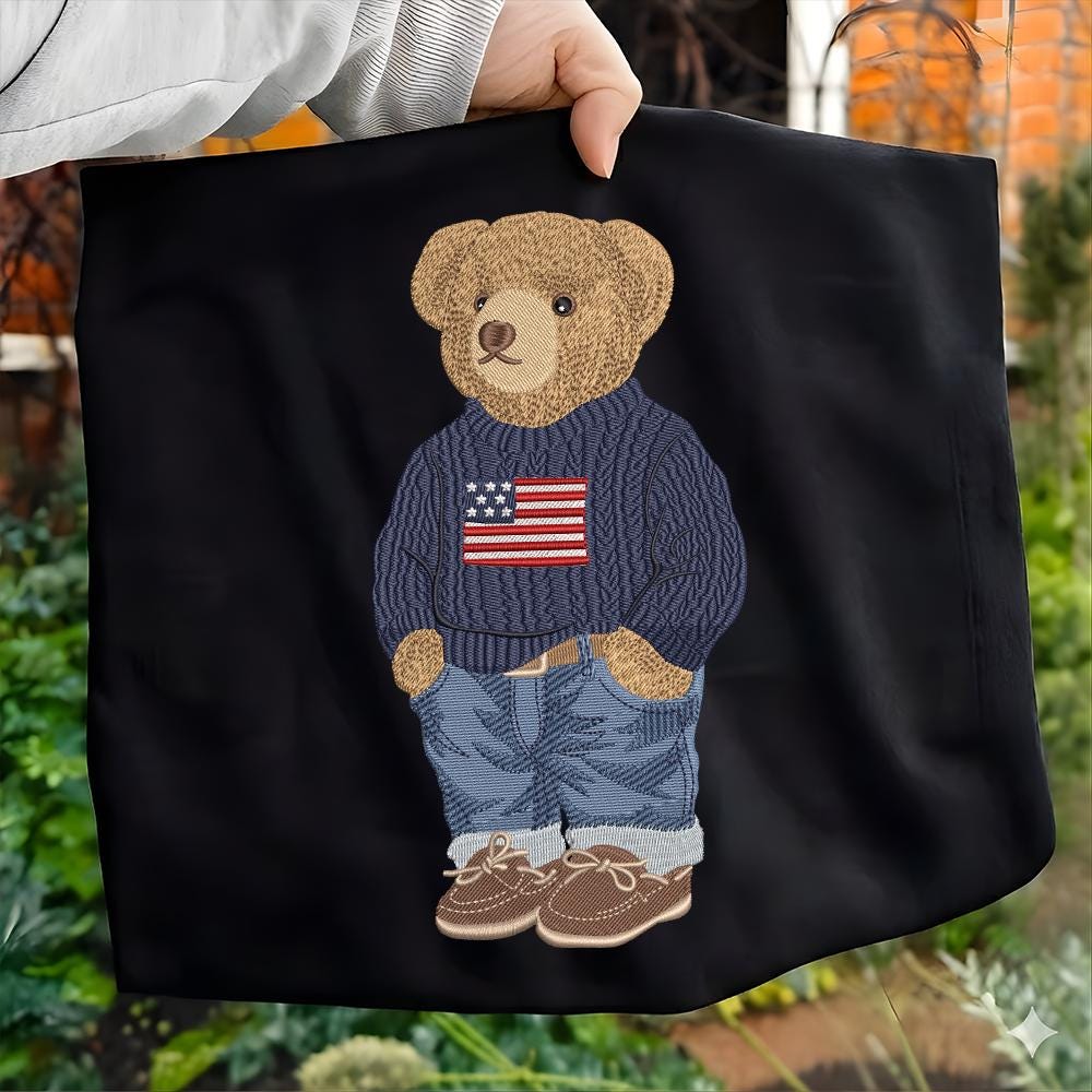 Stylish Winter Bear Embroidery Sweatshirt – Teddy Bear Holiday Machine Embroidered Shirt