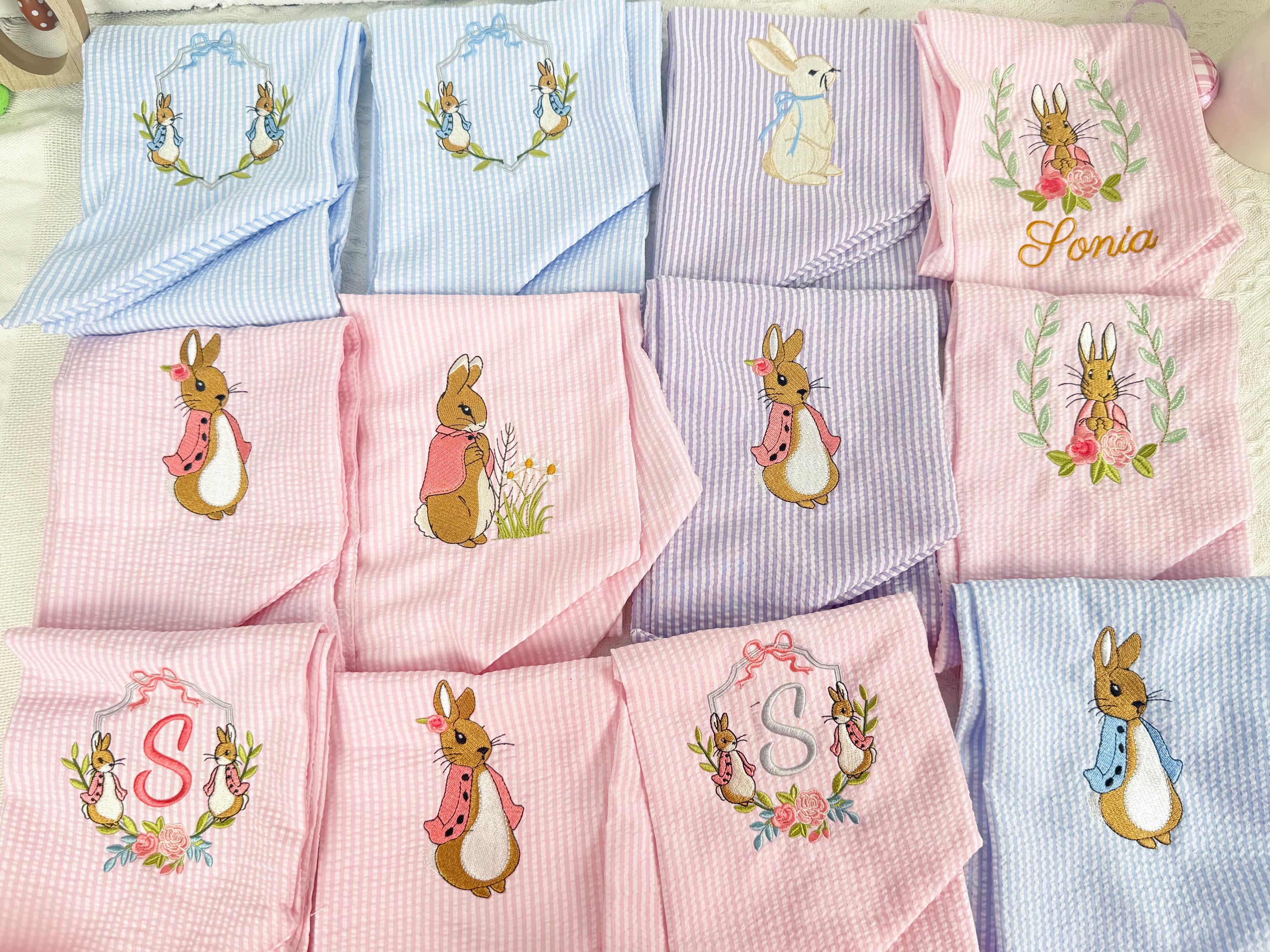 Personalized Seersucker Easter Basket Bow, Custom Monogrammed Bow, Baby Shower Favor, Wedding Basket Bow, Spring Decoration