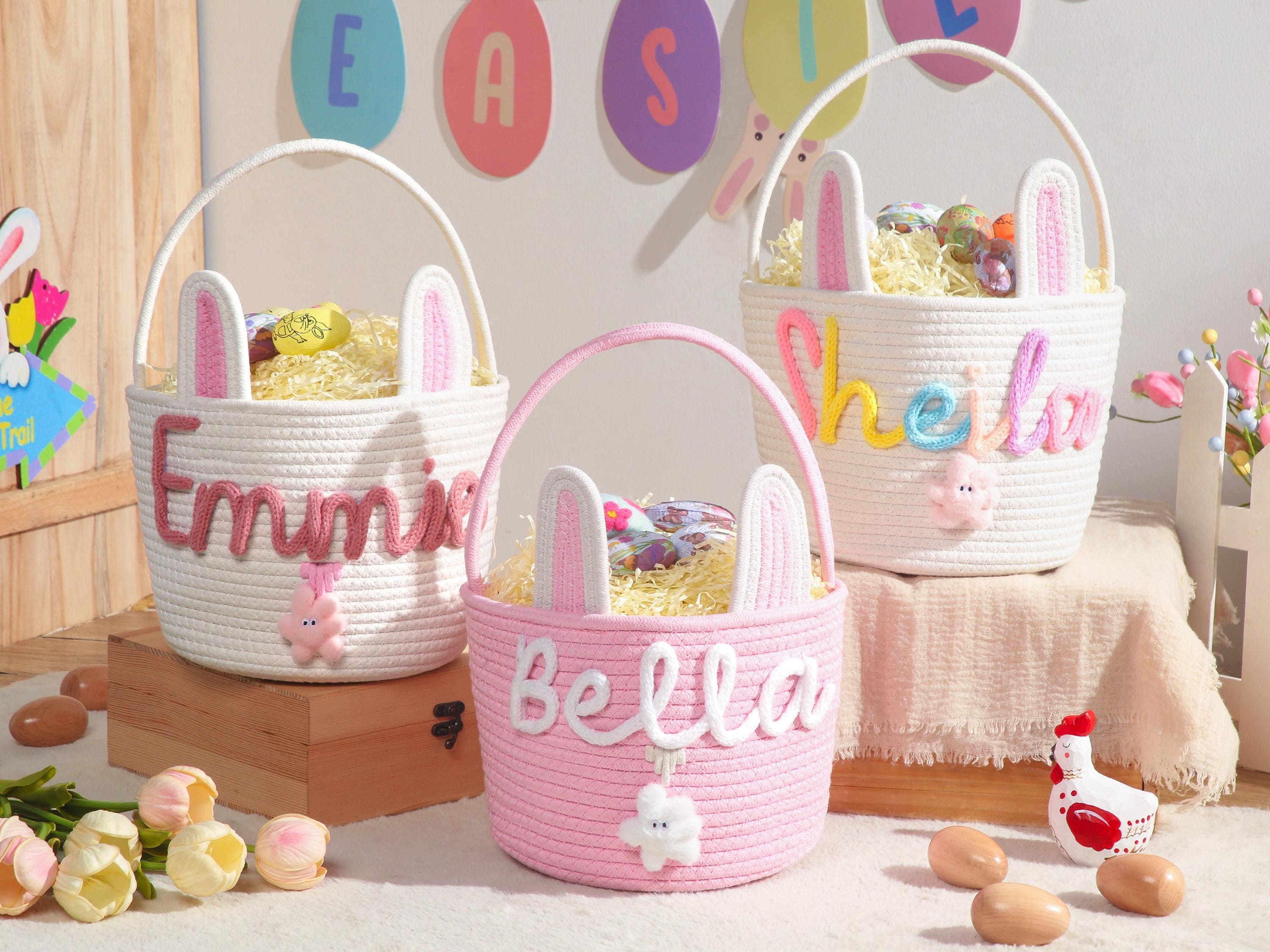 Personalized Easter Bunny Basket with name, Easter Basket for Kids, Easter Egg Hunt Basket,Easter Bunny Bucket, Toy Basket, Basket with Toy