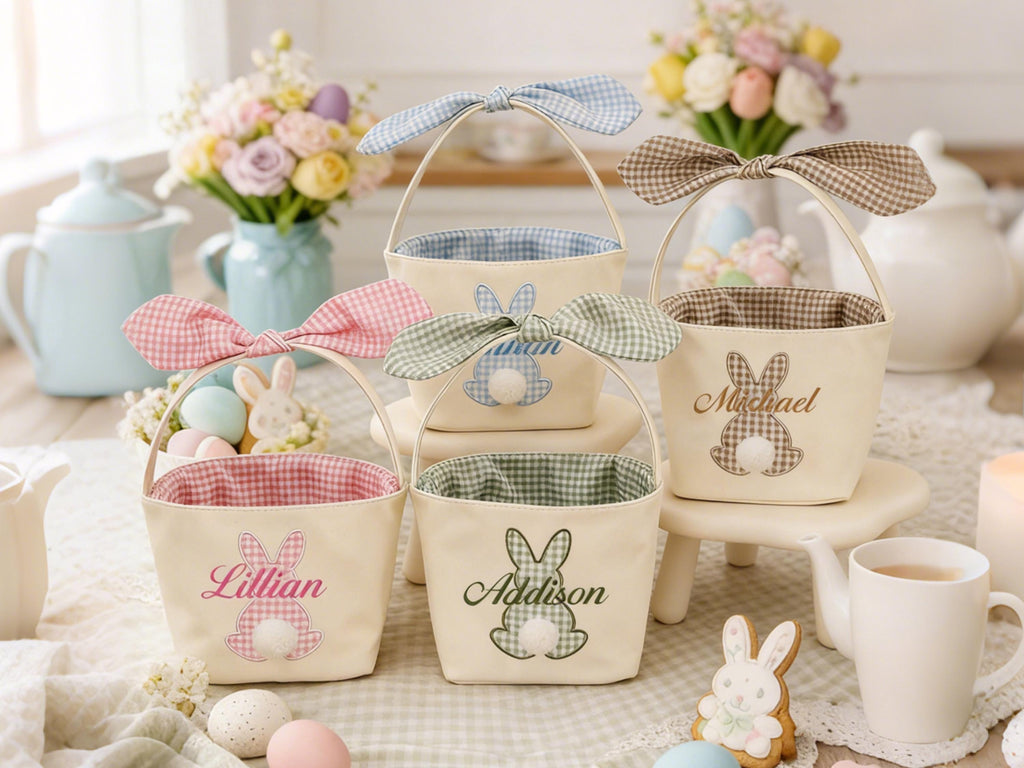 Personalized Kids Easter Basket, Toddler Easter Gift, Egg Hunt Bucket, Baby Shower Gifts, Embroidered Name
