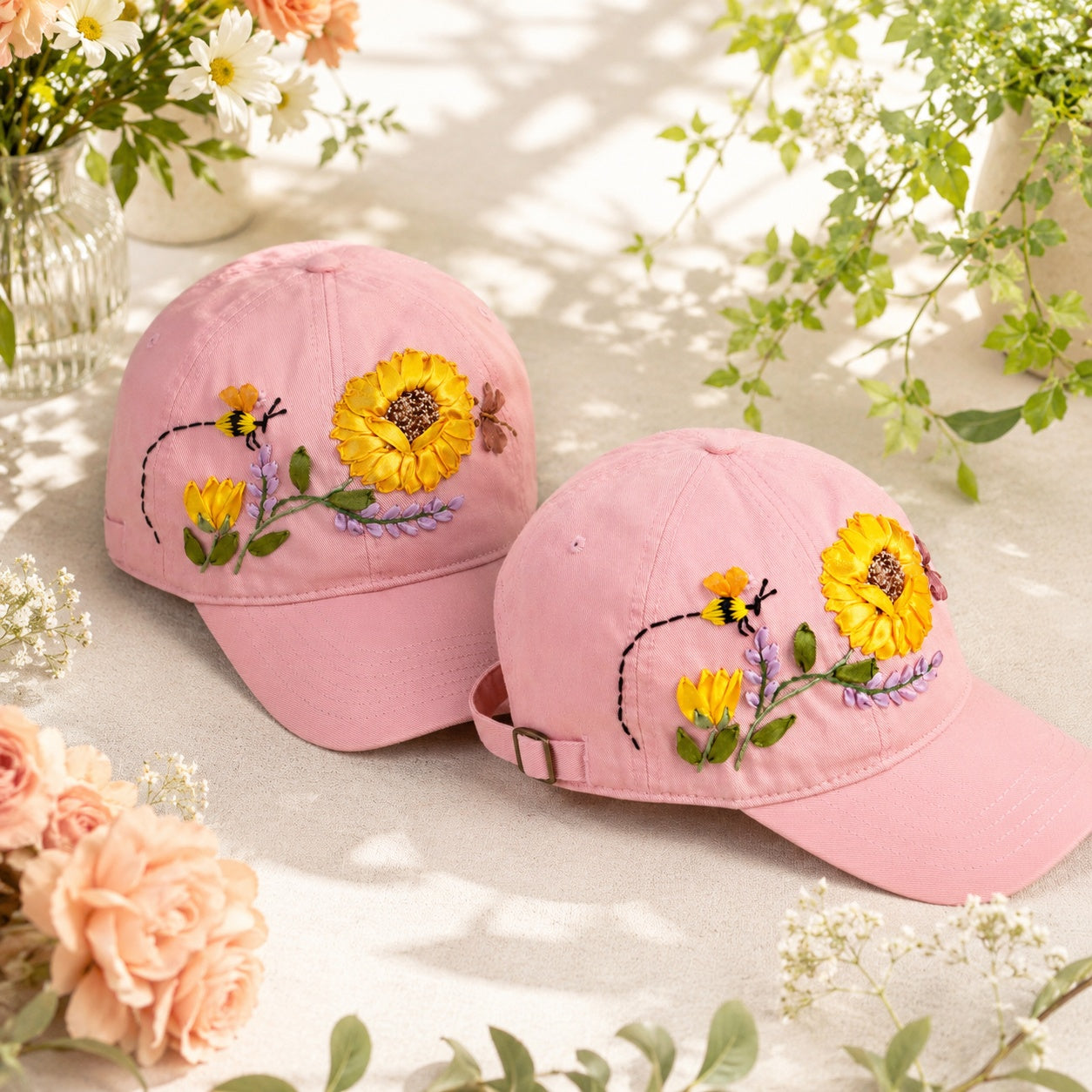 Custom Sunflower Hand-Embroidered Baseball Cap, Embroidered Cap, Hand Embroidered Cap, Custom Hat Embroidery, Family Hat EMSH09