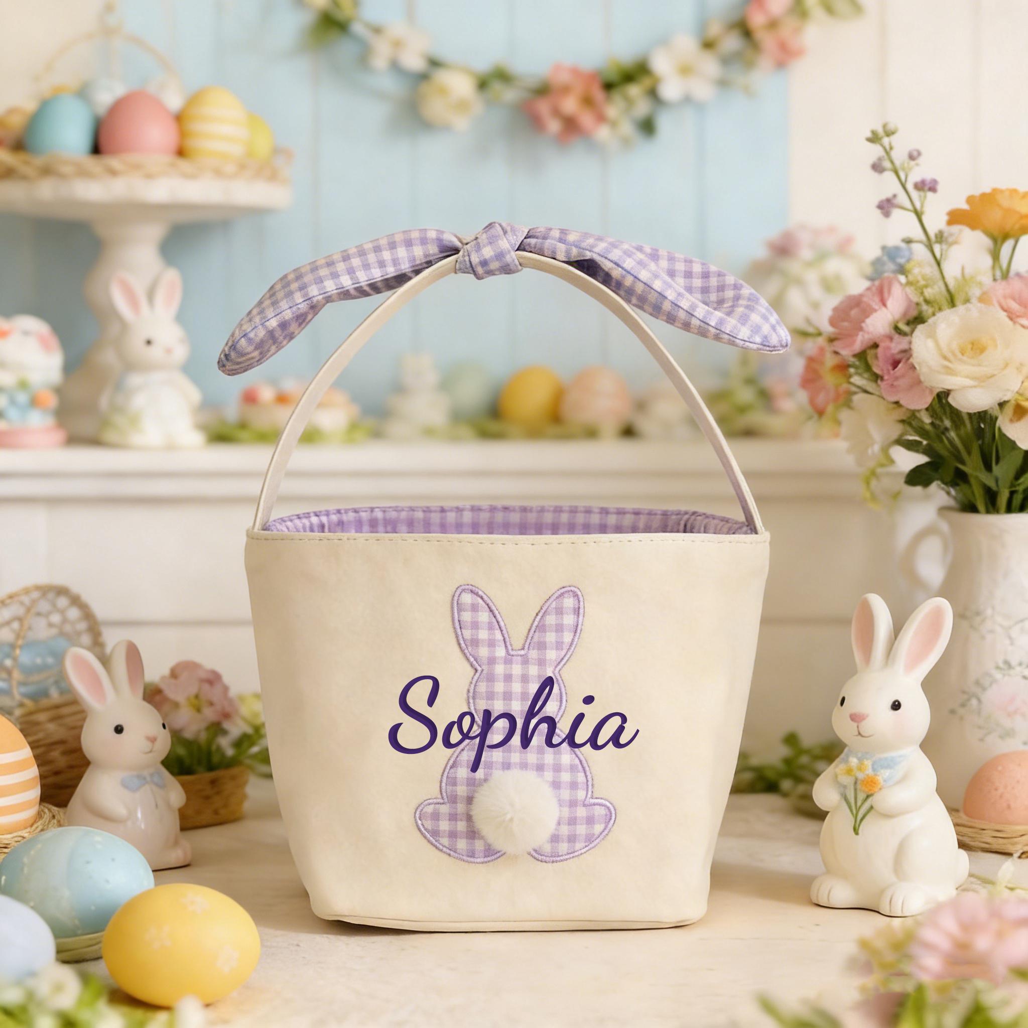 Personalized Kids Easter Basket, Toddler Easter Gift, Easter Egg Hunt Basket, Baby Shower Gift, Embroidered Name