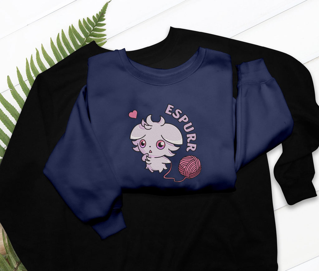 Espurr Embroidered Shirt Psychic Cat Yarn Design T-shirt Sweatshirt Hoodie Gaming Gifts