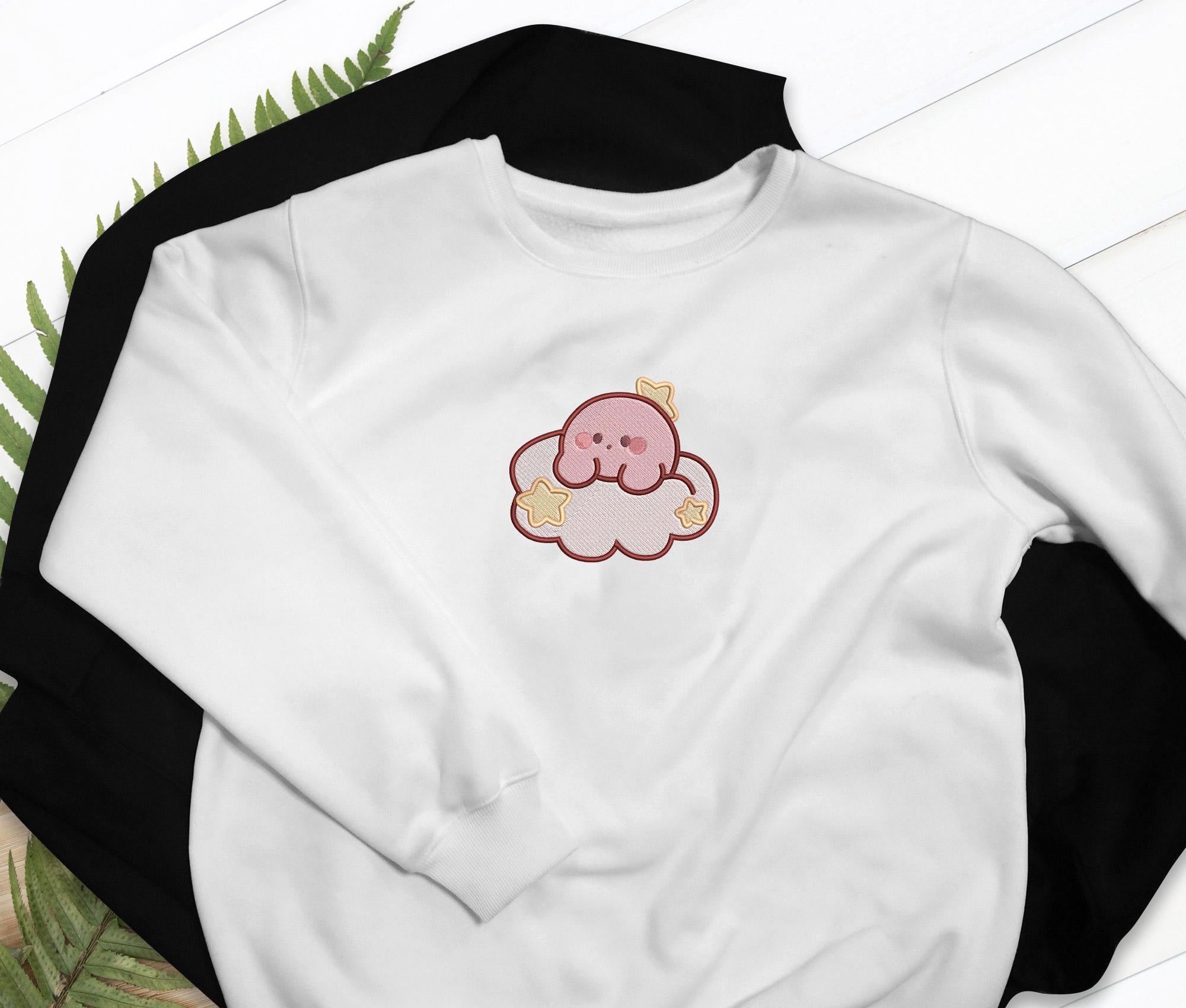 Kirby Sleepy Embroidered T-Shirt Sweatshirt Hoodie Dream Design, Gift for Gamers Anime Fans, Cozy Gaming Apparel