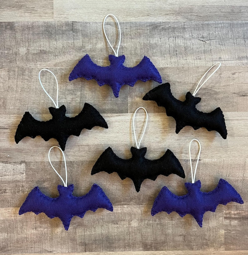 Set 6Pcs Bats Felt Ornament, Handmade Bat Ornament, Hanging Decor, Halloween Gift for Home Decoration HFOR11