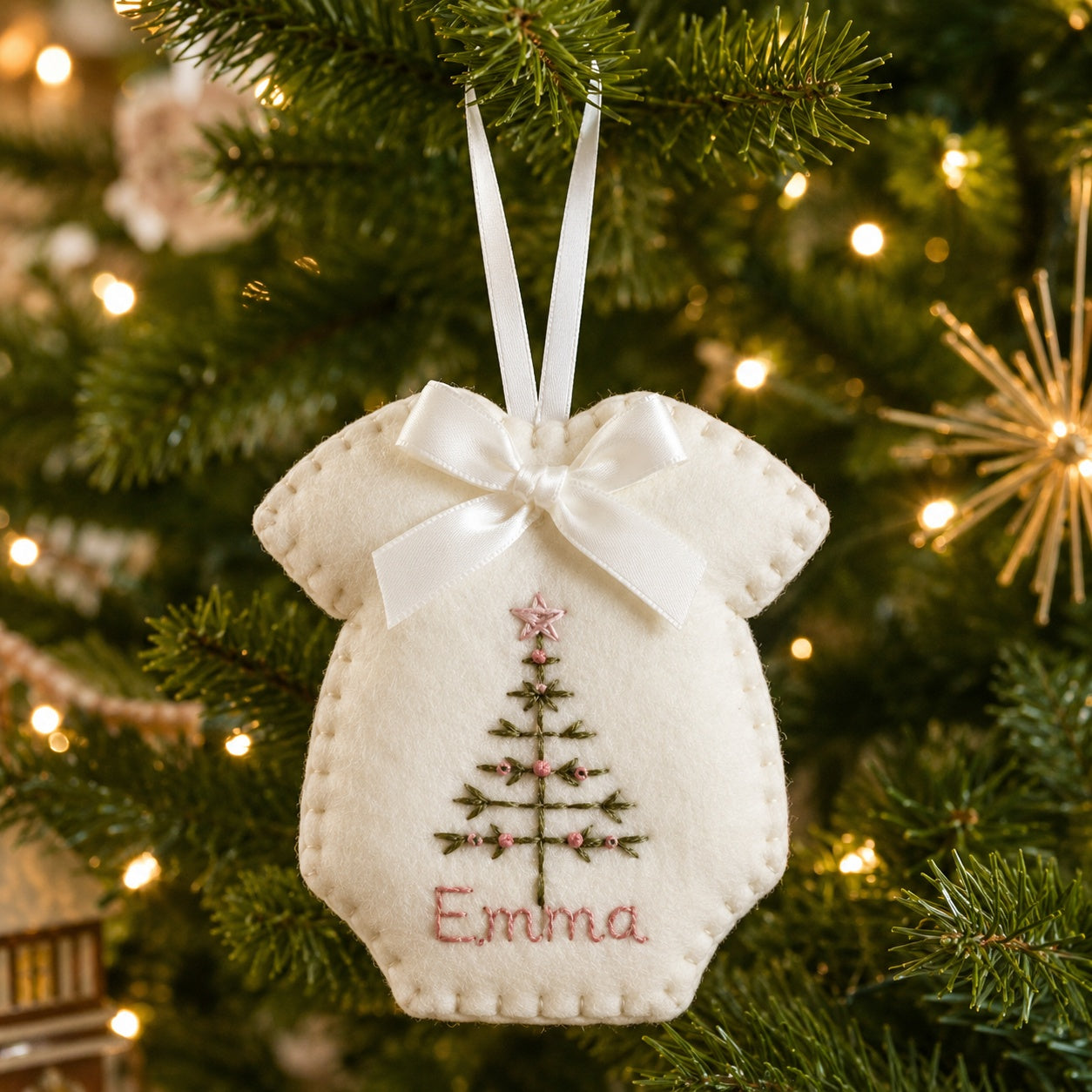 Personalized Baby Felt Ornament, Baby Christmas Ornament, Custom Embroidered Christmas Tree Keepsake, Handmade Baby’s First Christmas Gift, Kid Ornament, Birthday Gift NHFOR05