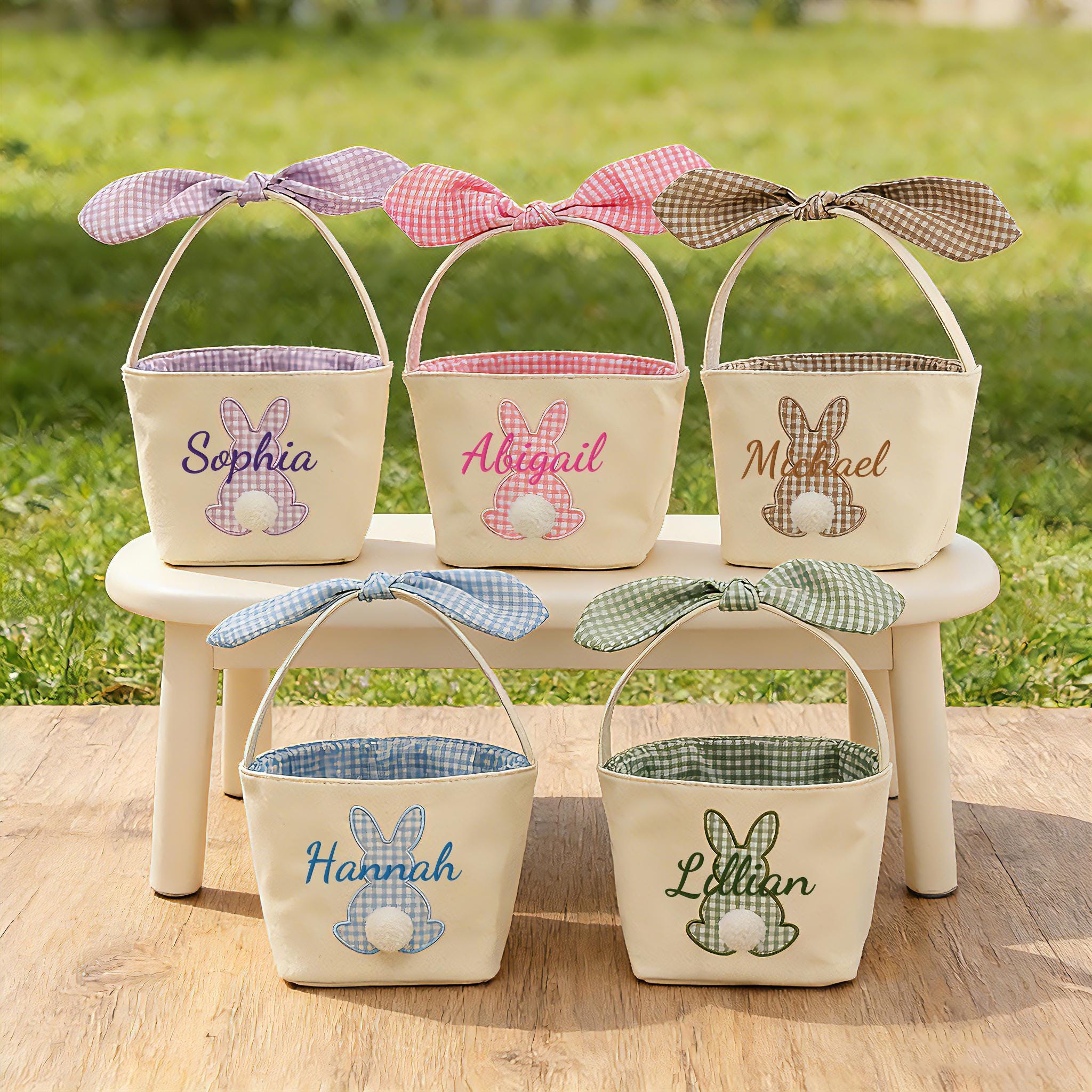 Personalized Easter Basket, Embroidered Name, Bunny Rabbit Basket, Easter Egg Hunt Basket, Easter Gift for Kid