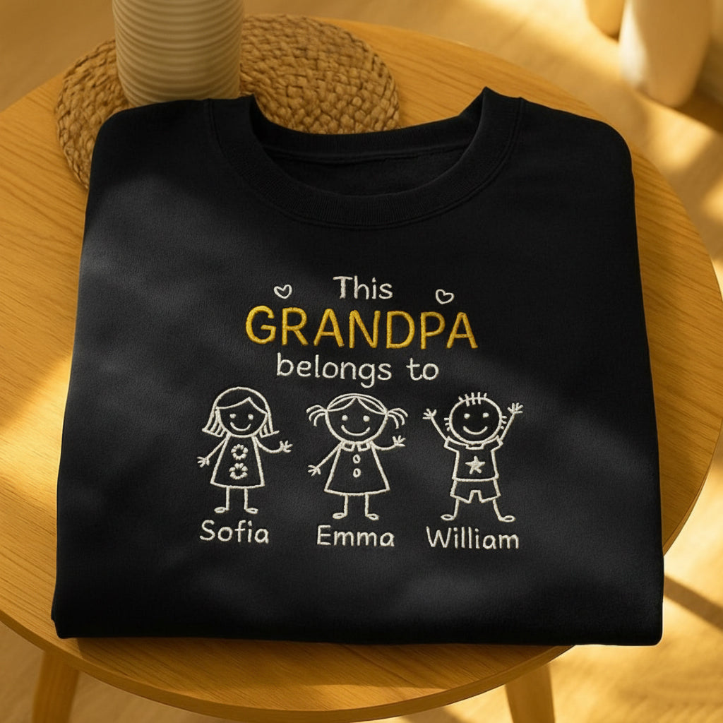 This Grandpa Belongs To Embroidered Sweatshirt, Personalized Grandkids Name Crewneck, Custom Grandpa Gift, Family Pullover