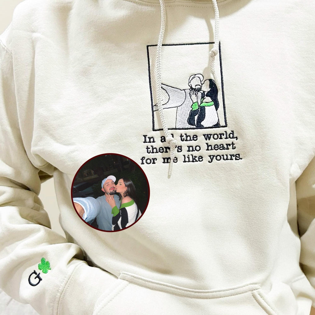 Custom Embroidered Photo Hoodie, Personalized Couple Hoodie with Portrait from Photo, Anniversary Hoodie, Christmas Gift for Couple