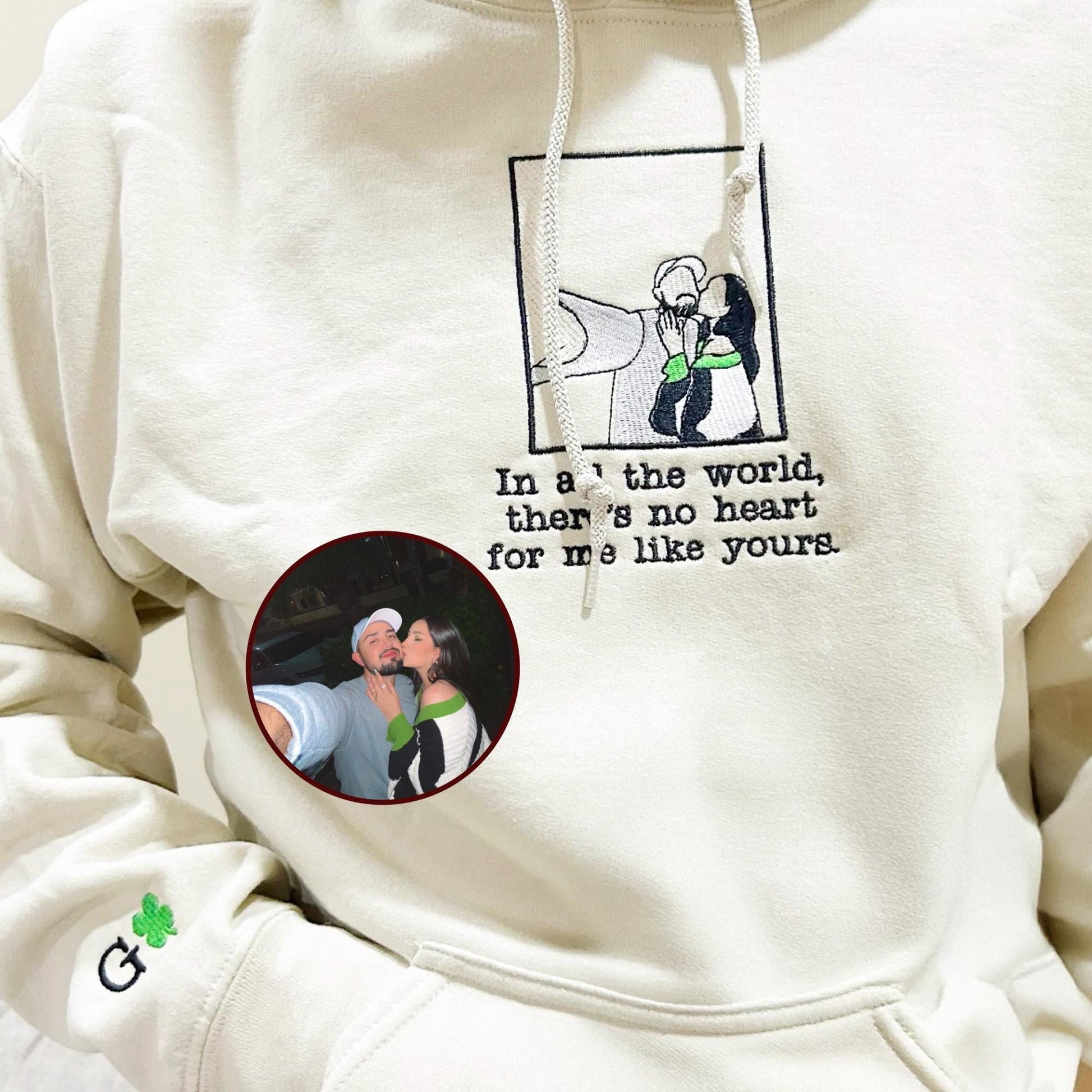 Custom Embroidered Photo Hoodie, Personalized Couple Hoodie with Portrait from Photo, Anniversary Hoodie, Christmas Gift for Couple