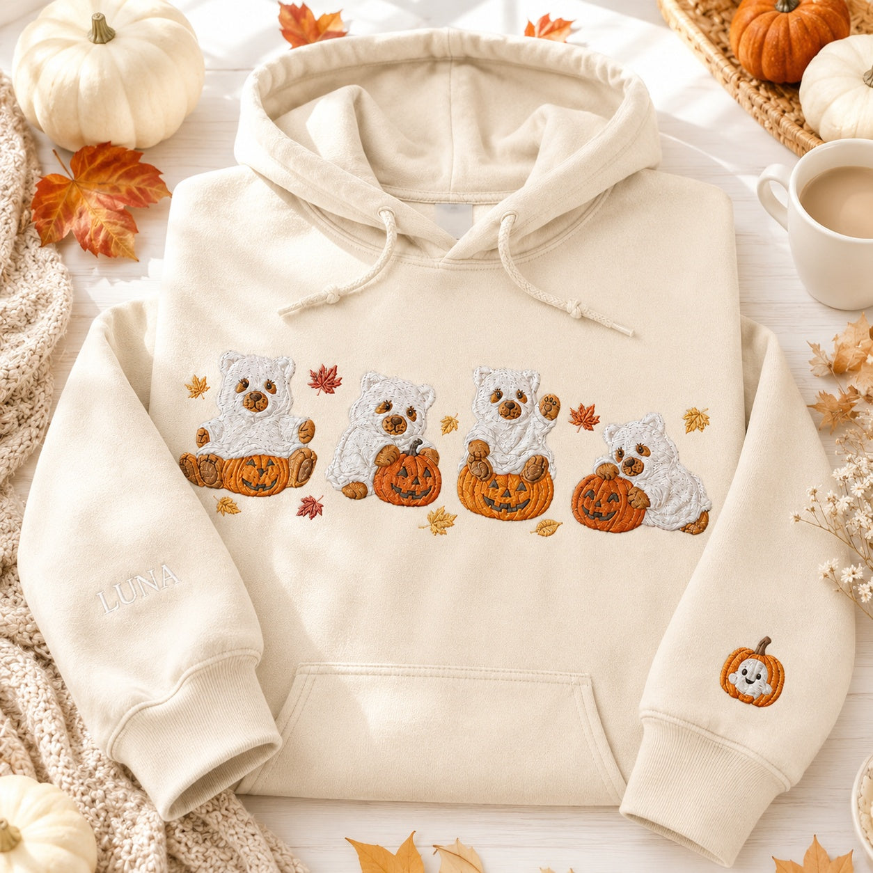 Embroidered Halloween Ghost Bear Shirt, Cute Ghost Embroidery Shirt, Trick Or Treat Shirt, Fall Lover Gift, Fall Quotes Shirt HLNS10