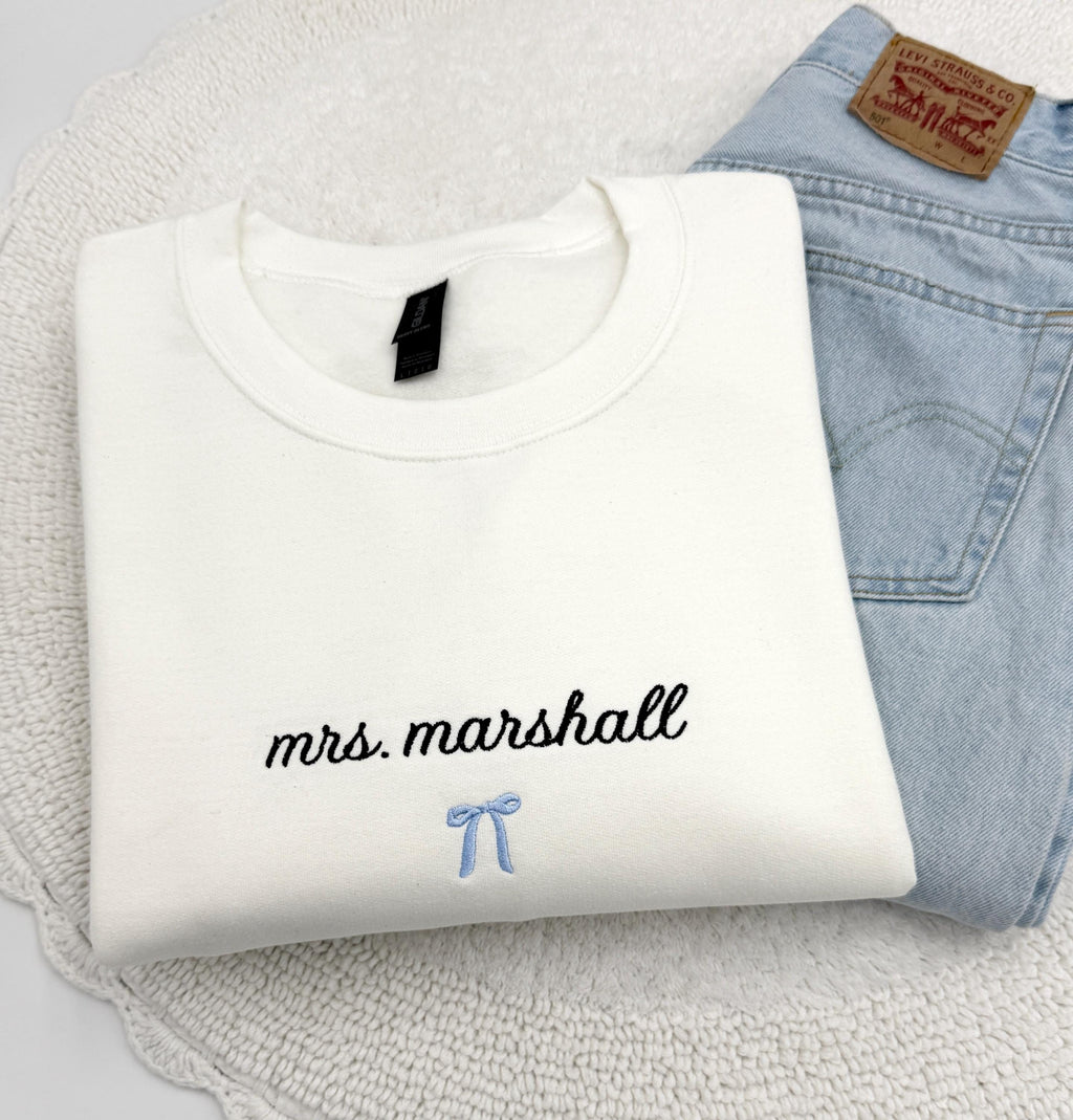 Wife Sweatshirt, Bride Gift Personalized Embroidery, Custom Mrs Last Name Sweater, Minimalist Wedding Outfit, Newlywed Wifey Top