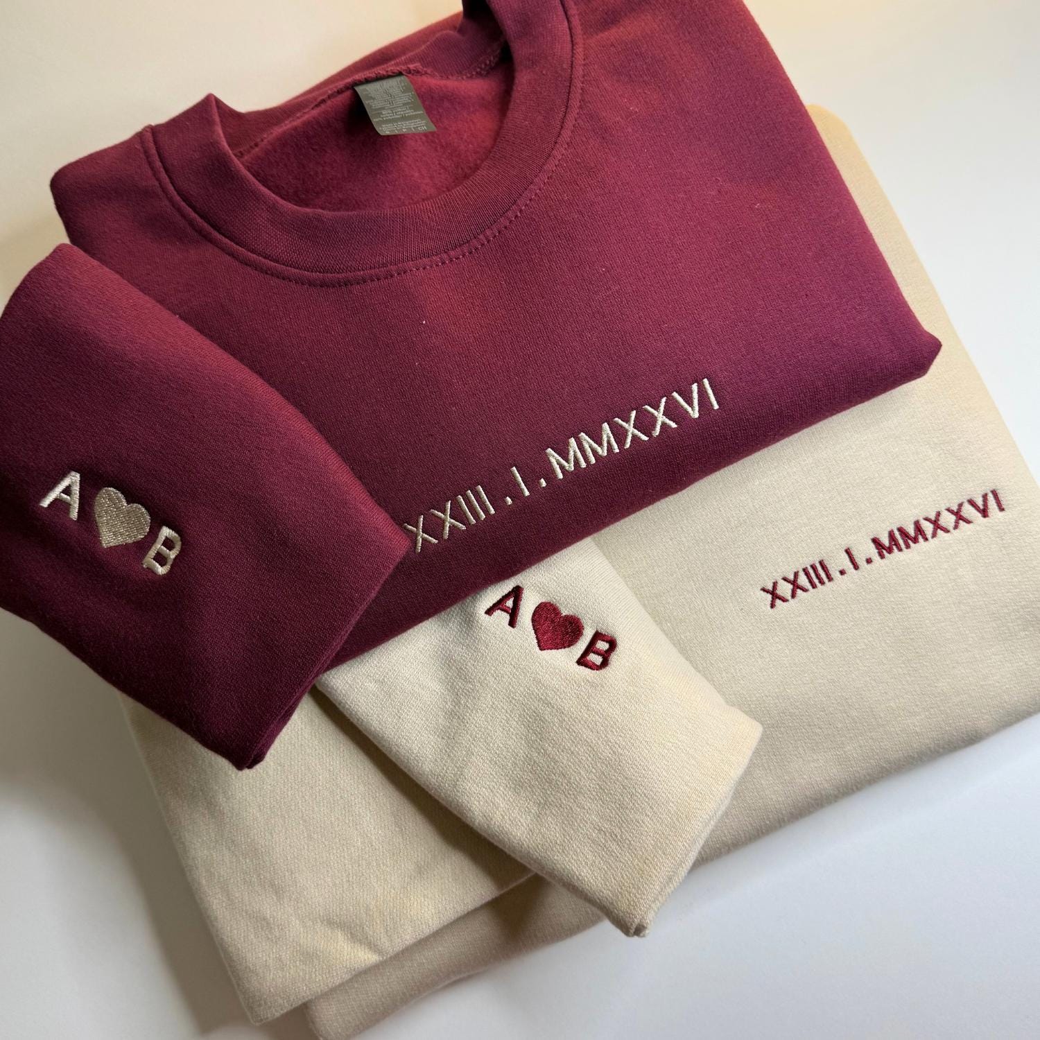 Embroidered Anniversary Date Sweatshirt, Roman Numerals Couples Jumper, Couple Matching Gift, Anniversaries, Valentines Day