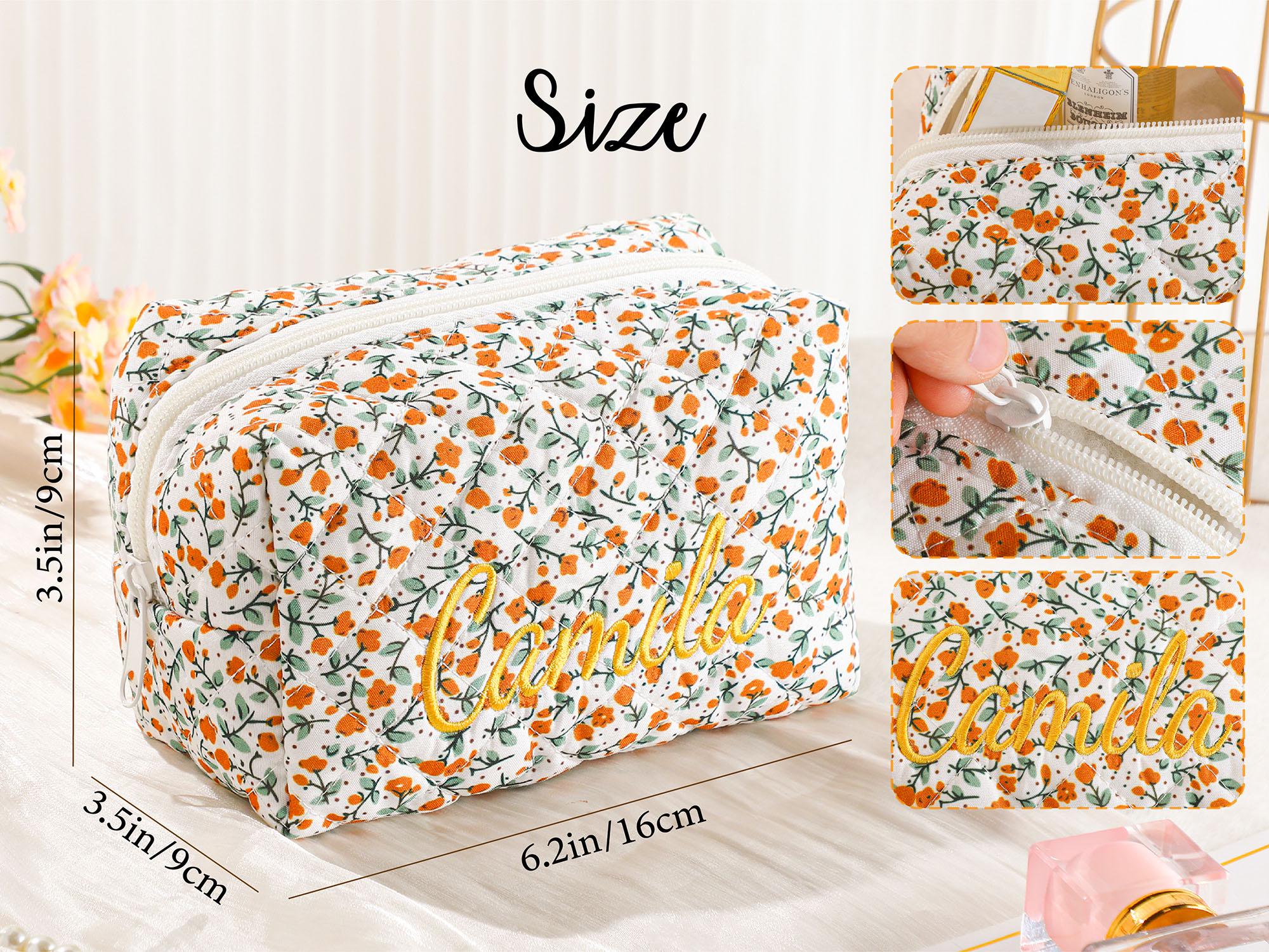 Personalized Embroidered Makeup Bag – Custom Floral Cosmetic Bag, Travel Makeup Pouch, Bridesmaid Gift for Her