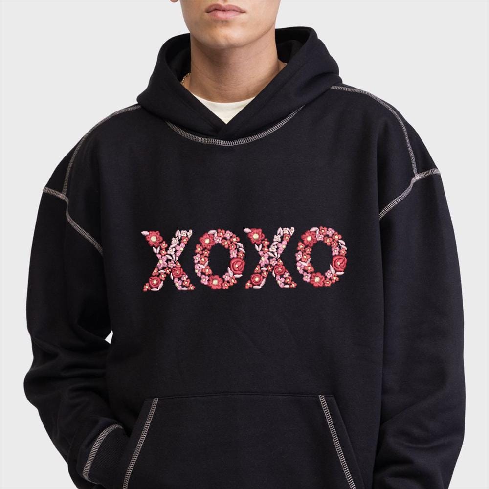 XOXO Embroidery Sweatshirt – Minimal Heart Stitch Crewneck, Cozy Love Gift
