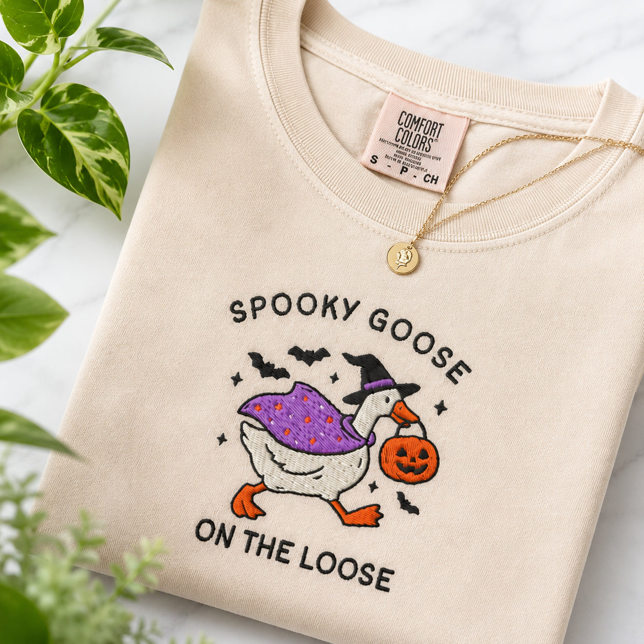 Embroidered Spooky Goose Shirt, Halloween Shirt, Witchy Silly Goose Lover Tee, Girly Halloween Gift, Trick or Treat Outfit HLEM10