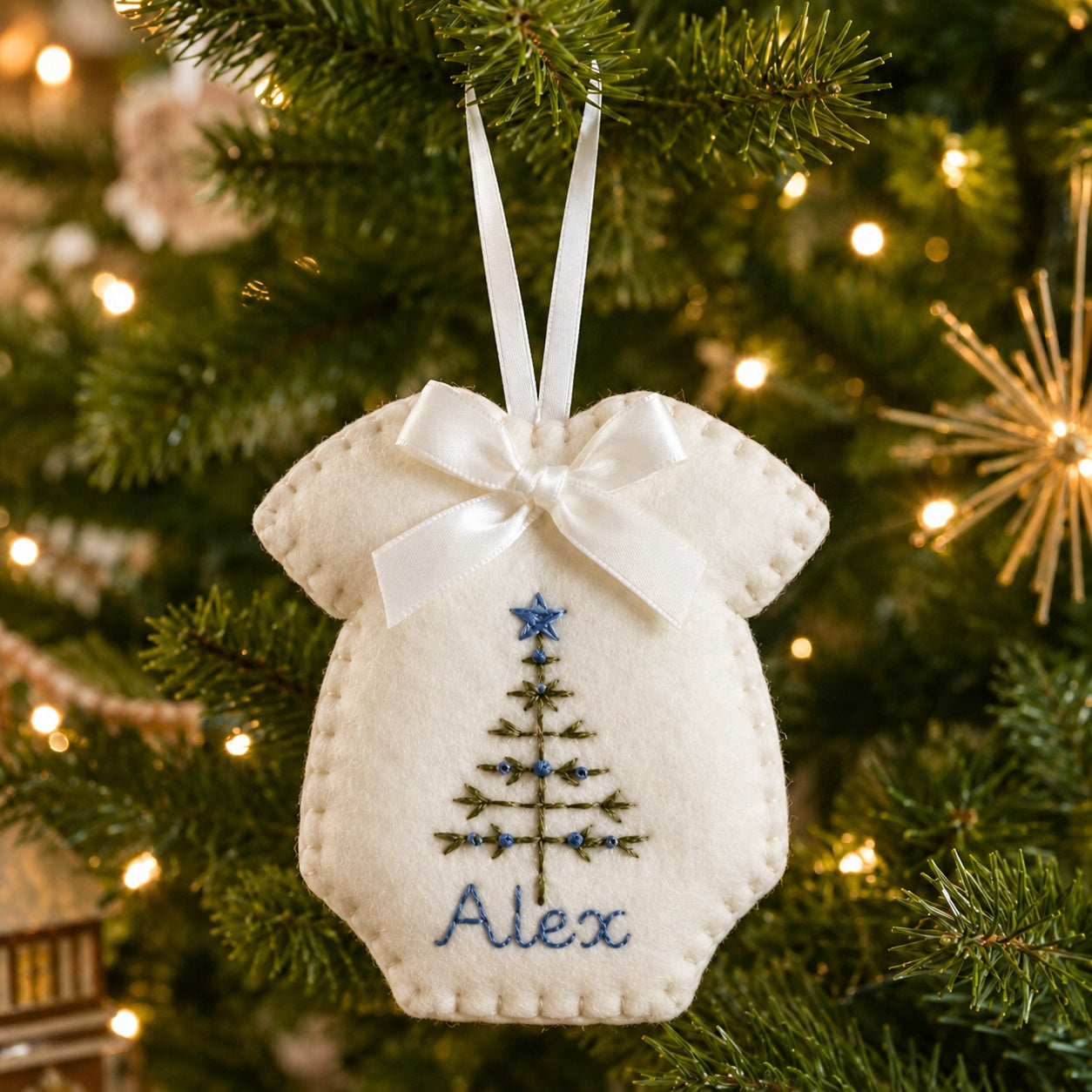 Personalized Baby Felt Ornament, Baby Christmas Ornament, Custom Embroidered Christmas Tree Keepsake, Handmade Baby’s First Christmas Gift, Kid Ornament, Birthday Gift NHFOR05