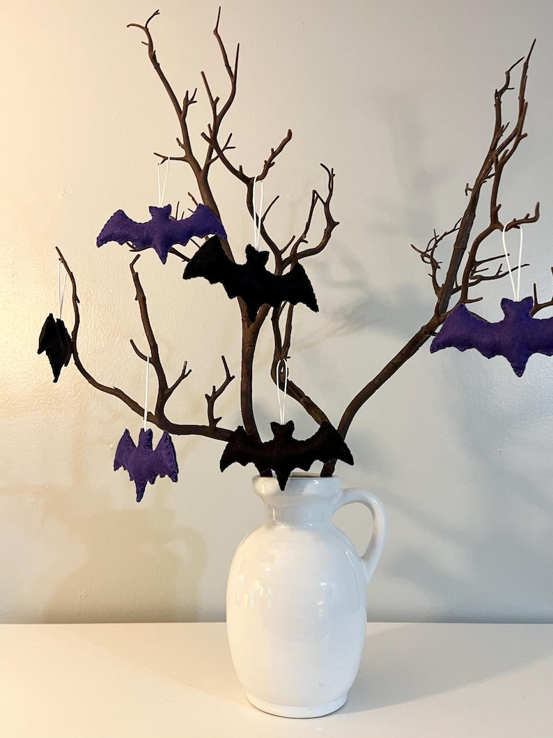 Set 6Pcs Bats Felt Ornament, Handmade Bat Ornament, Hanging Decor, Halloween Gift for Home Decoration HFOR11