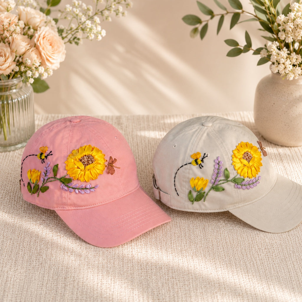 Custom Sunflower Hand-Embroidered Baseball Cap, Embroidered Cap, Hand Embroidered Cap, Custom Hat Embroidery, Family Hat EMSH09