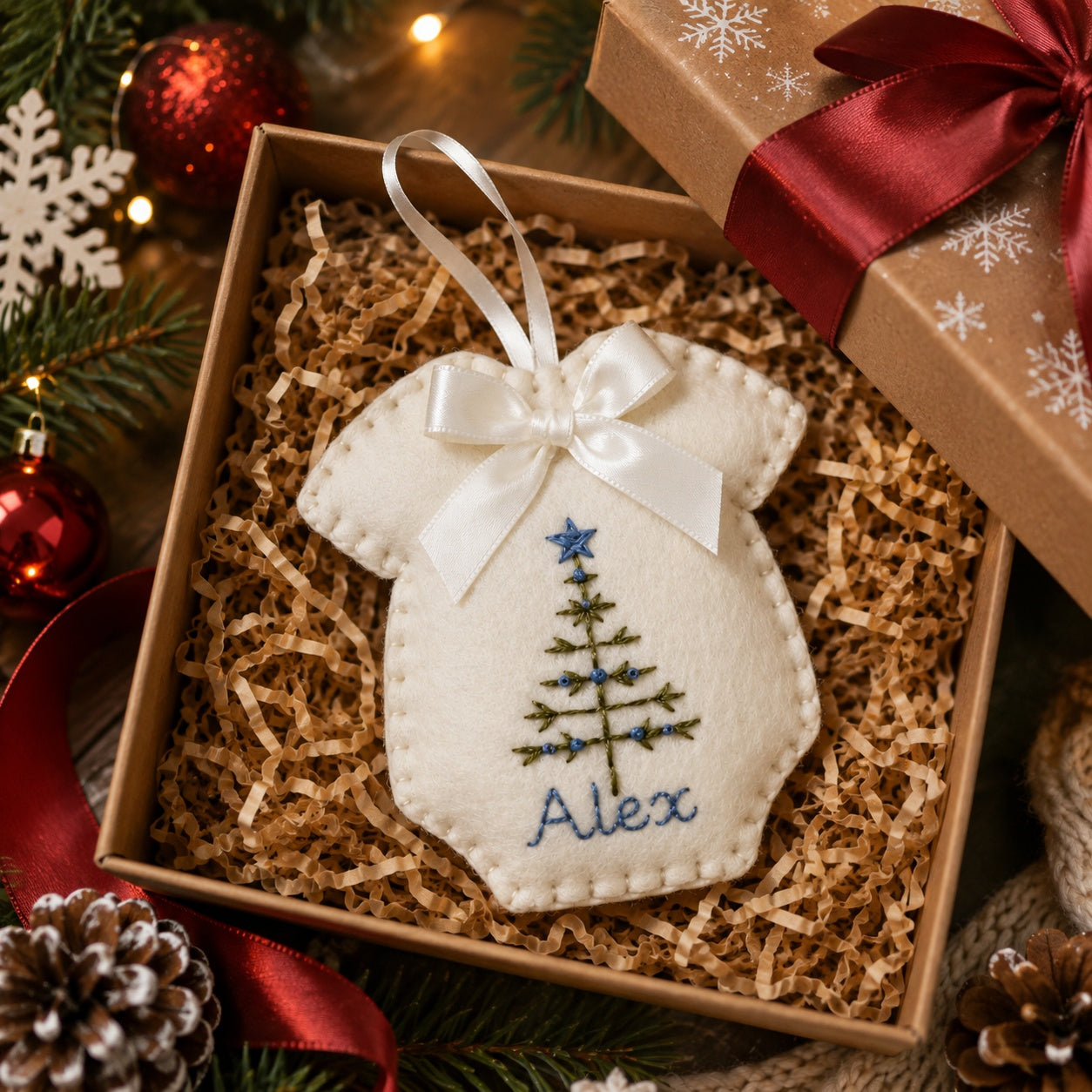 Personalized Baby Felt Ornament, Baby Christmas Ornament, Custom Embroidered Christmas Tree Keepsake, Handmade Baby’s First Christmas Gift, Kid Ornament, Birthday Gift NHFOR05