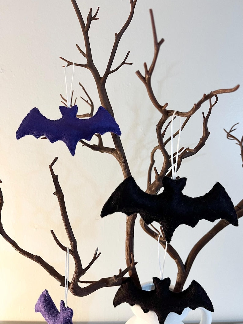 Set 6Pcs Bats Felt Ornament, Handmade Bat Ornament, Hanging Decor, Halloween Gift for Home Decoration HFOR11