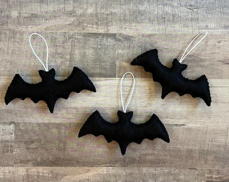 Set 6Pcs Bats Felt Ornament, Handmade Bat Ornament, Hanging Decor, Halloween Gift for Home Decoration HFOR11