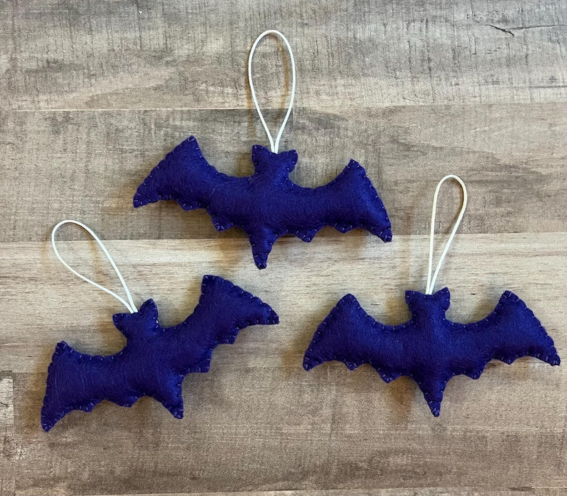 Set 6Pcs Bats Felt Ornament, Handmade Bat Ornament, Hanging Decor, Halloween Gift for Home Decoration HFOR11